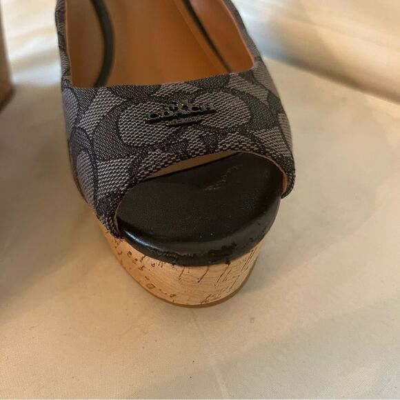 Coach Ferry Peek a boo Sling back platform Signature Wedge Sandal Sz 8.5 - Picture 3 of 15